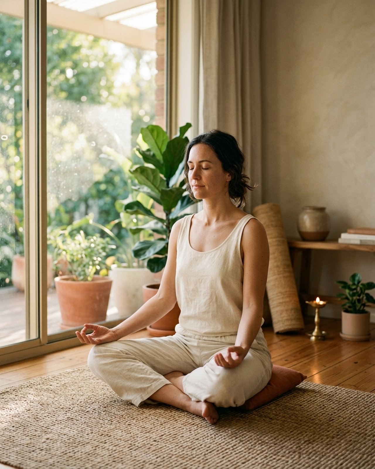 Online yoga at home — calm, focused practice with a certified guru
